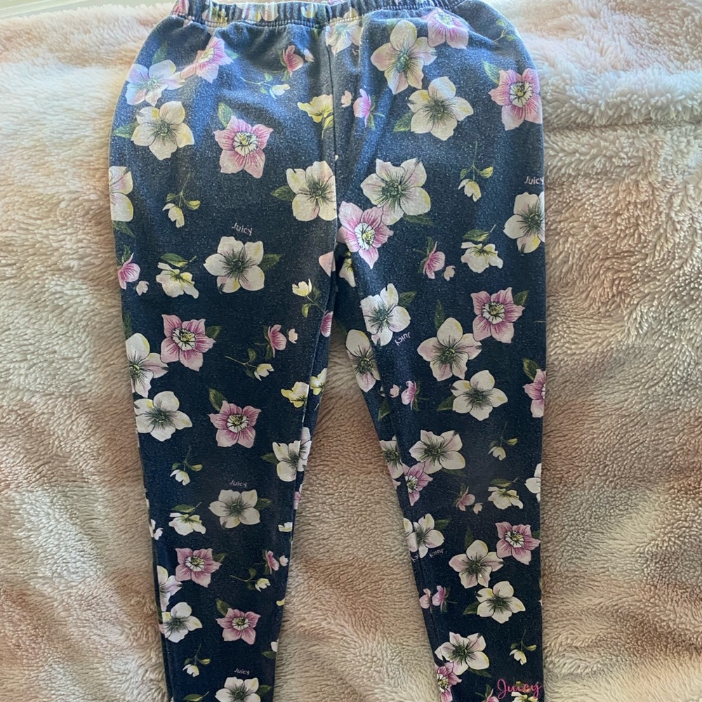 Girls 6 Juicy Navy Blue & Pink flower Leggings